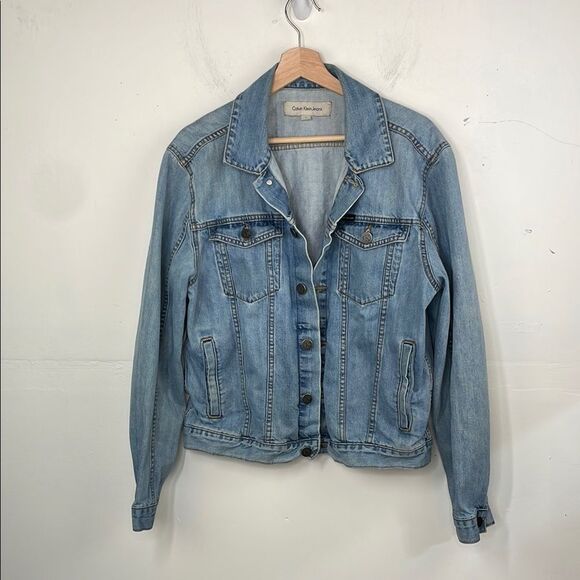 CALVIN KLEIN Men's Denim Trucker Jean Jacket Light Wash Button Front -Size Large - Picture 1 of 13